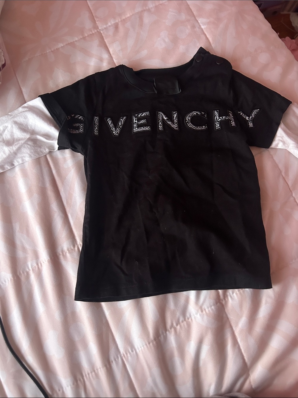 Givenchy Black Tee with White Sleeve Accent
